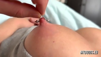 Busty MILF with nipples pierced gets played with in HD