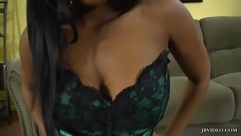 Ebony beauty Monique Symone in stockings and lingerie