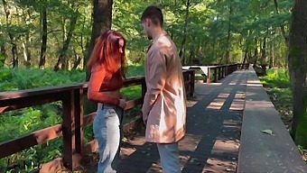 A couple indulges in public sex in the woods