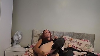 Kitty in leather goes wild with sex toys and solo play