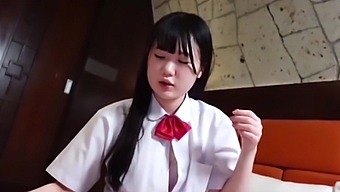 Japanese schoolgirl gets a blowjob and creampie after using a vibrator
