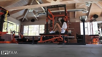 Brunette Emily Willis gets her mouth and ass pounded in gym