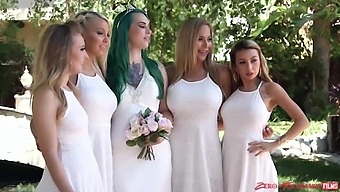 Bride and bridesmaids engage in wild group sex