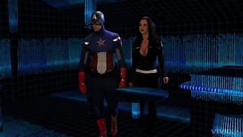 Captain America's Hard Cock Rides a Hot Brunette