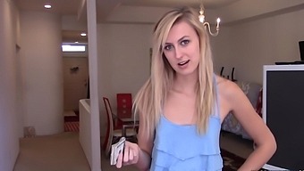 Blonde babe Alexa Grace gives a handjob and rides a cock in this video