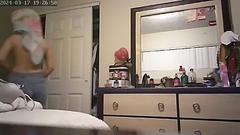 Husband catches wife undressing in the bathroom