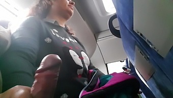 European MILF flashed and seduced to give a blowjob on a public bus