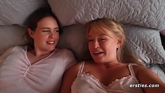 Amateur lesbian friends indulge in sexy gift exchange and intimate play